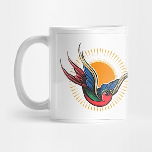 Swallow Bird Tattoo in Engraving Style. Mug